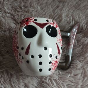 24 Oz Friday The 14th Hockey Mask Ceramic Mug with Red and Black Accents